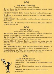 Flying Burrito Brothers menu for Project Purpose